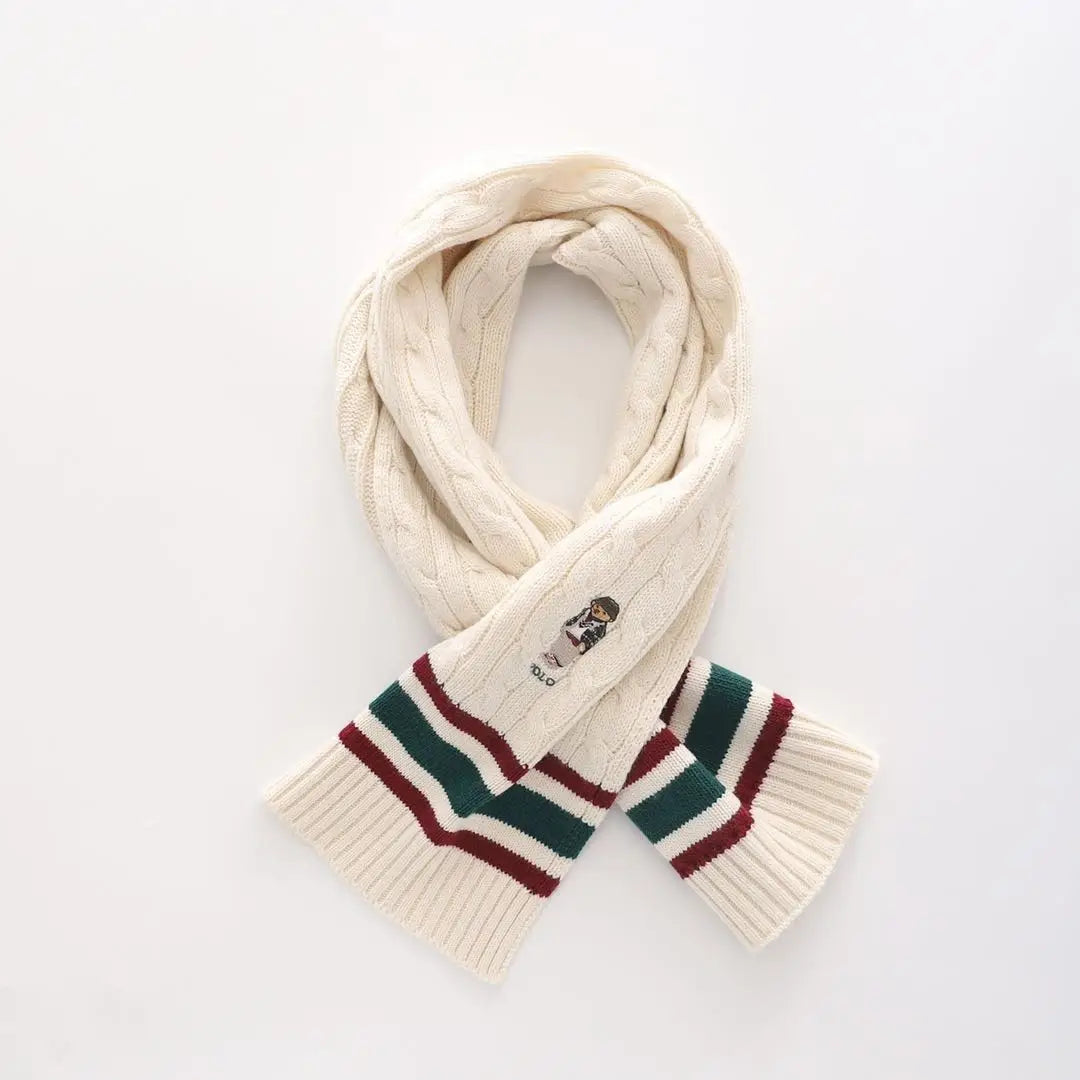 Ralph Lauren Unisex Cable Knit Polo Bear Scarf
