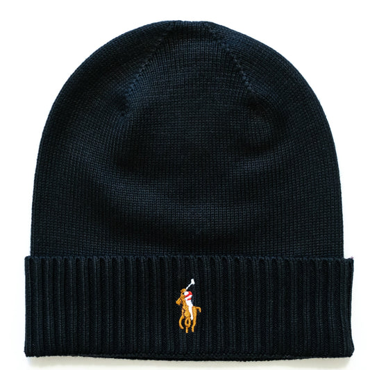 Ralph Lauren Unisex Black Beanie With Multi Colour Pony